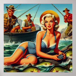 Vintage Fishing Pin Up Poster