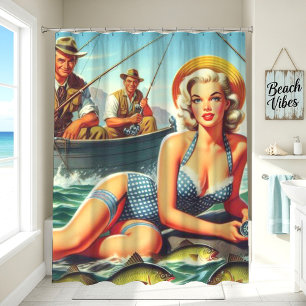 Vintage Fishing Pin Up Shower Curtain