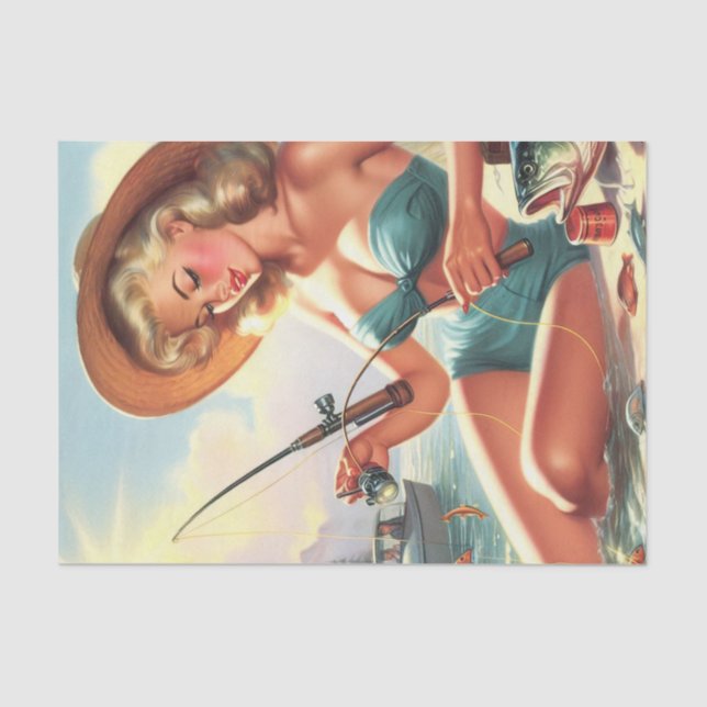 Vintage Fishing Pin Up Tissue Paper (Front)