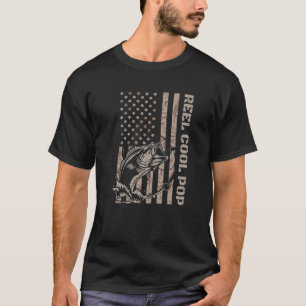 Vintage Fishing Reel Cool Pop Camoflauge America F T-Shirt