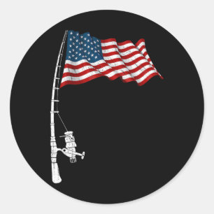 Vintage Fishing Rod American Flag Funny Fishing 4t Classic Round Sticker