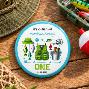 Vintage Fishing Rod "O-Fish-Ally One" 1st Birthday 3 Cm Round Badge