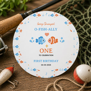 Vintage Fishing Rod O-Fish-Ally One 1st Birthday Classic Round Sticker