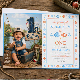 Vintage Fishing Rod O-Fish-Ally One 1st Birthday I Invitation