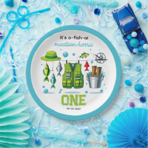 Vintage Fishing Rod "O-Fish-Ally One" 1st Birthday Paper Plate