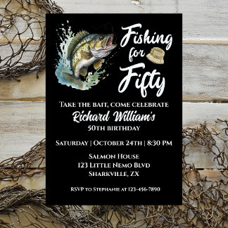 Vintage Fishing Themed 50th Birthday Party Invitation