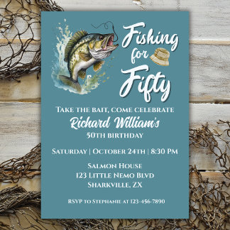 Vintage Fishing Themed 50th Birthday Party Invitation