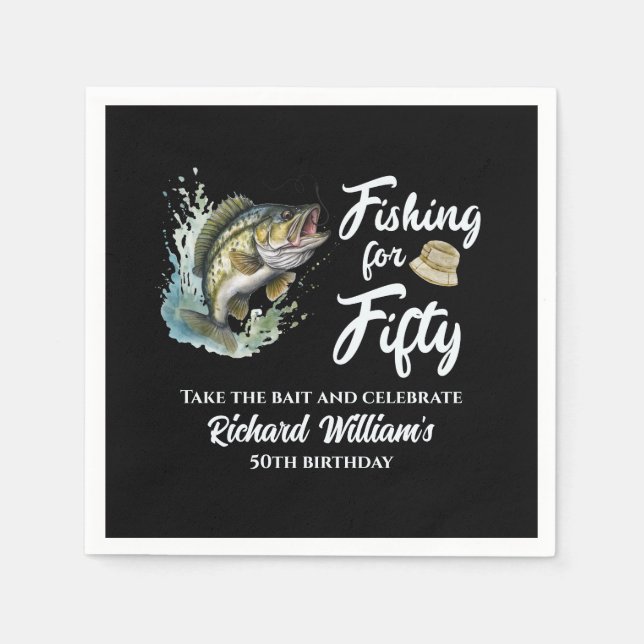 Vintage Fishing Themed 50th Birthday Party Napkin (Front)