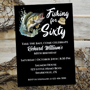 Vintage Fishing Themed 60th Birthday Party Invitation