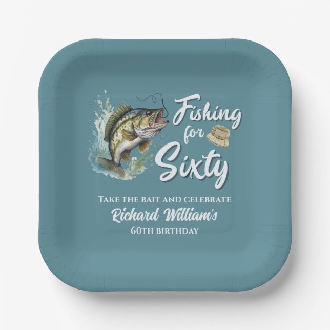 Vintage Fishing Themed 60th Birthday Party Paper Plate (Front)