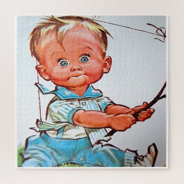 "Vintage Fishing Toddler" Jigsaw Puzzle (Vertical)