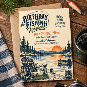 Vintage Fishing Weekend Birthday Invitation