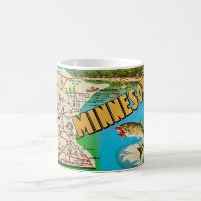 Vintage Fishy Map of Minnesota Coffee Mug (Center)