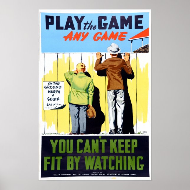 Vintage Fitness Play the Game Baseball Poster (Front)