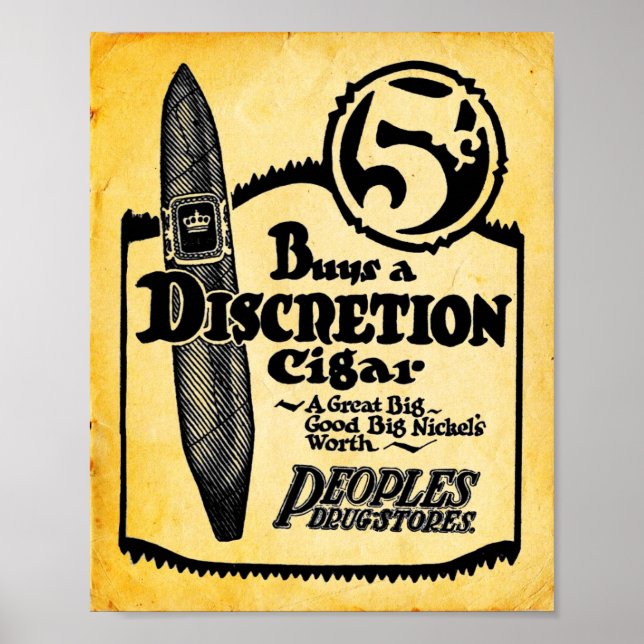 Vintage Five Cent Discretion Cigar Print (Front)