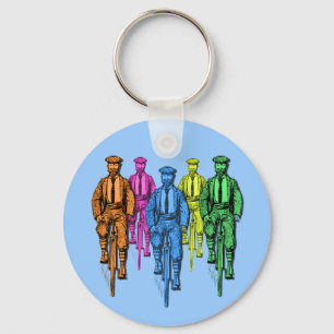 Vintage Five Fellas on Bikes Illustration Key Ring