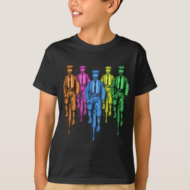 Vintage Five Fellas on Bikes Illustration T-Shirt (Front)