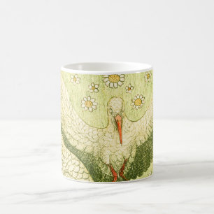 Vintage Five storks in a meadow drawing Coffee Mug