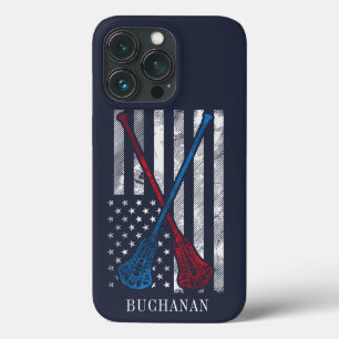 Vintage Flag and Lacrosse Bats Personalised iPhone 13 Pro Case