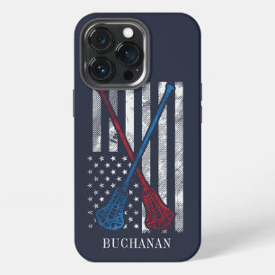 Vintage Flag and Lacrosse Bats Personalised iPhone 13 Pro Case