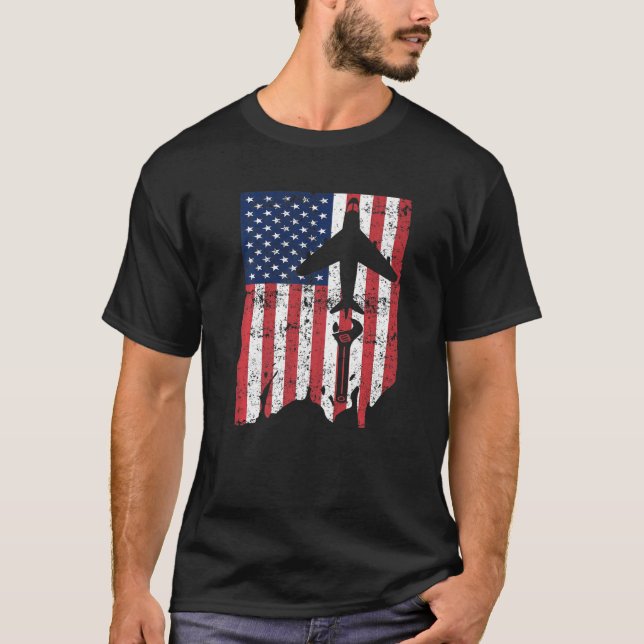 Vintage Flag Aviation Mechanic Aircraft T-Shirt (Front)