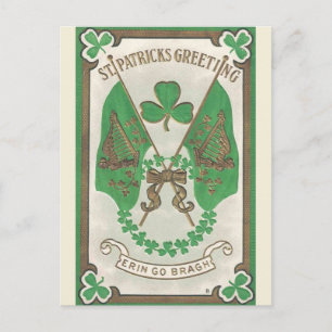 Vintage Flags Erin Go Bragh St Patricks Day Postca Postcard