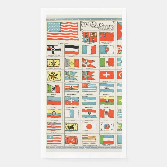 Vintage Flags Of All Nations Educational Poster Napkin (Front)