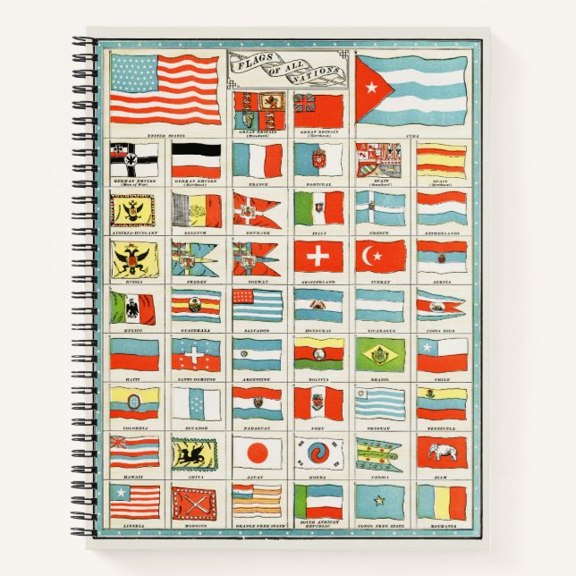 Vintage Flags Of All Nations Educational Poster Notebook (Front)