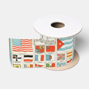 Vintage Flags Of All Nations Educational Poster Satin Ribbon