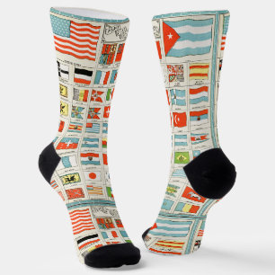 Vintage Flags Of All Nations Educational Poster Socks