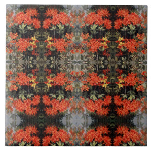 Vintage Flame Azalea Red Flowers Floral Garden Ceramic Tile
