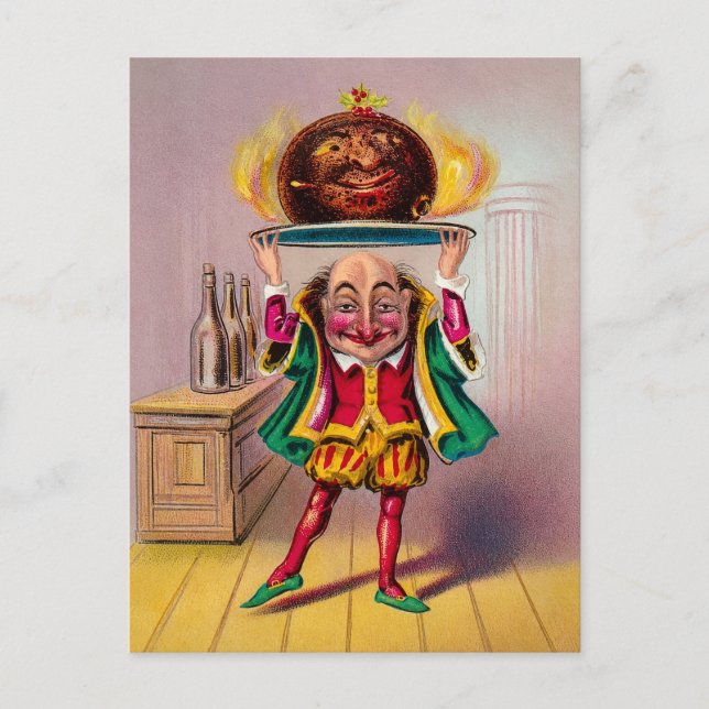 Vintage Flaming Christmas Pudding Postcard (Front)