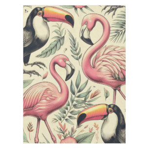 Vintage Flamingo and Toucan Seamless Tablecloth