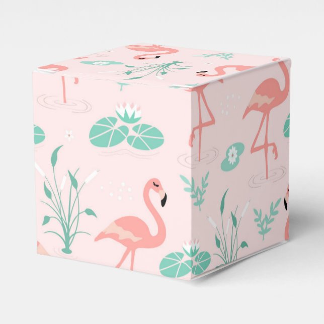 Vintage Flamingo and Water Lily Pattern Favour Box (Front Side)