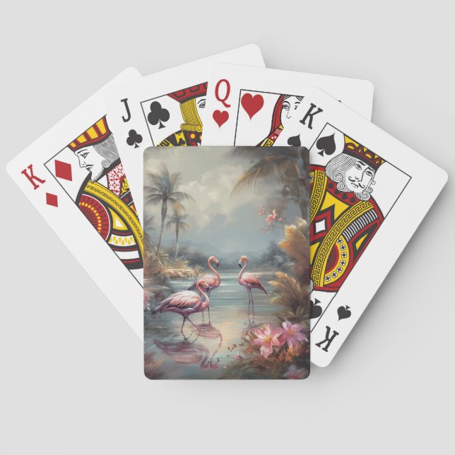 Vintage Flamingo Botanical Garden Custom  Playing Cards (Back)