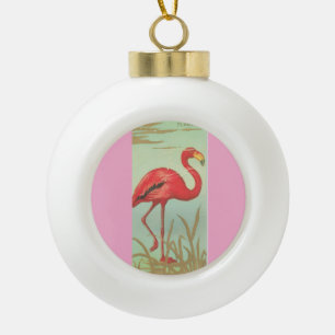 Vintage Flamingo Ceramic Ball Christmas Ornament