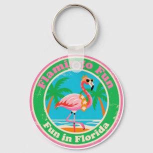 Vintage Flamingo Fun in Florida Beach Key Ring