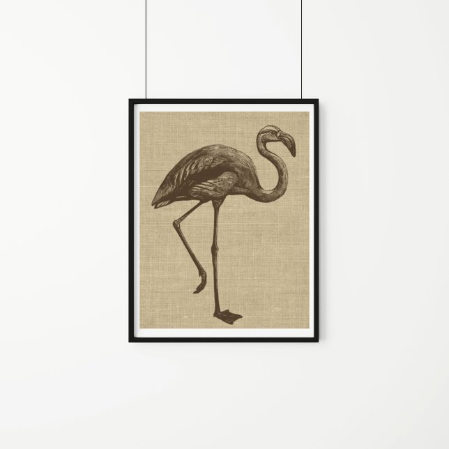 Vintage Flamingo Illustration on Burlap   Poster (Creator Uploaded)