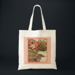 Vintage Flamingo Illustration Print Canvas Tote  Bag<br><div class="desc">This is one fantastic old postcard illustration of graceful flamingos repurposed on a canvas tote bag.</div>