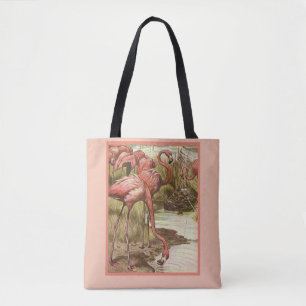 Vintage Flamingo Illustration Print Tote Bag