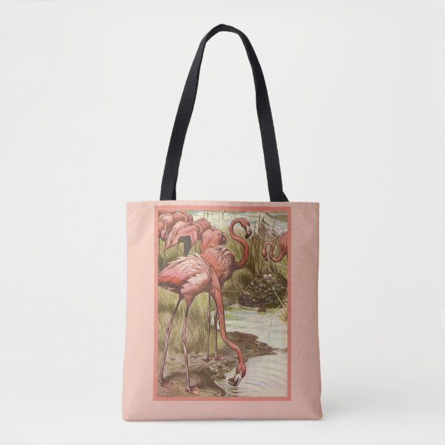 Vintage Flamingo Illustration Print Tote Bag (Front)