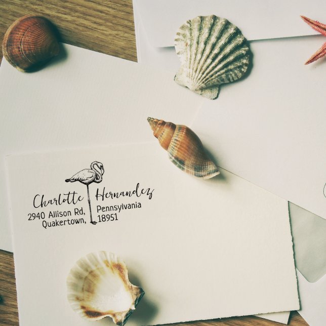 Vintage Flamingo Return Address  Rubber Stamp (Creator Uploaded)