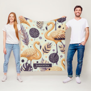 Vintage Flamingo Seamless Fleece Blanket