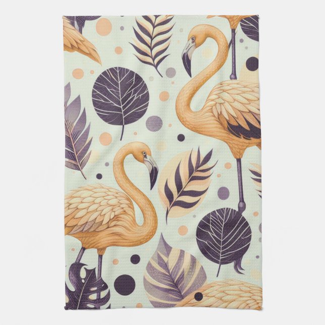 Vintage Flamingo Seamless Tea Towel (Vertical)