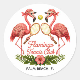Vintage Flamingo Tennis Club Personalised Classic Round Sticker