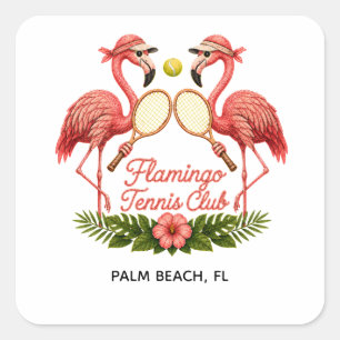 Vintage Flamingo Tennis Club Personalised Square Sticker
