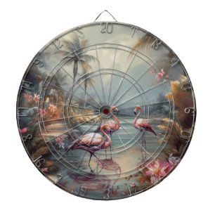 Vintage Flamingo Tropical Lagoon Florida Art Dartboard