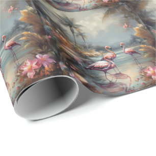 Vintage Flamingo Tropical Lagoon Florida Art Wrapping Paper