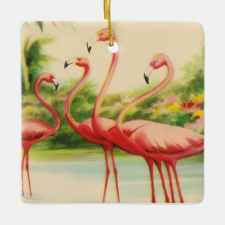 Vintage Flamingos Ceramic Ornament