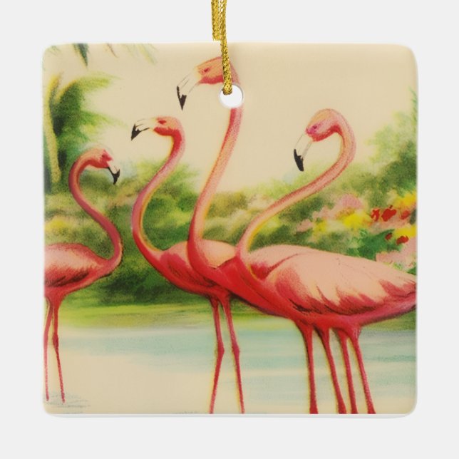 Vintage Flamingos Ceramic Ornament (Front)